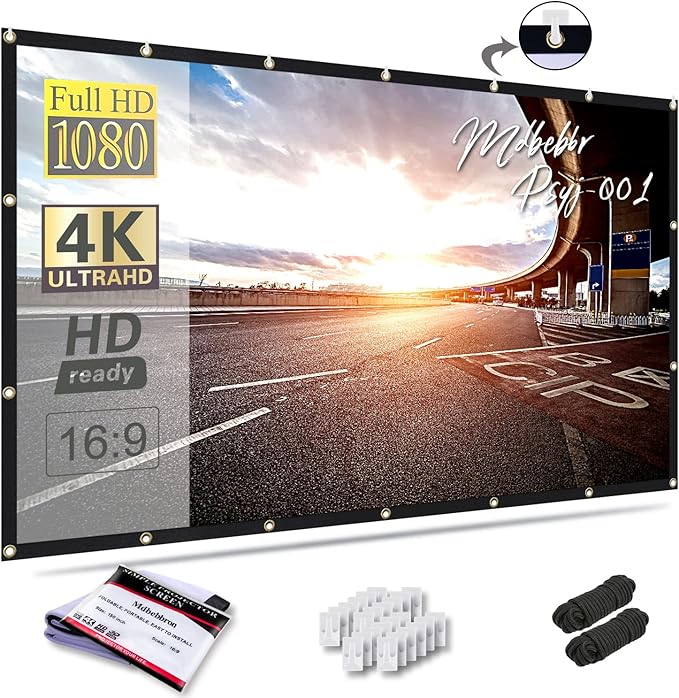Mdbebbron 150 inch Projection Screen 16:9 Foldable Anti-Crease Portable by Mdbebbron