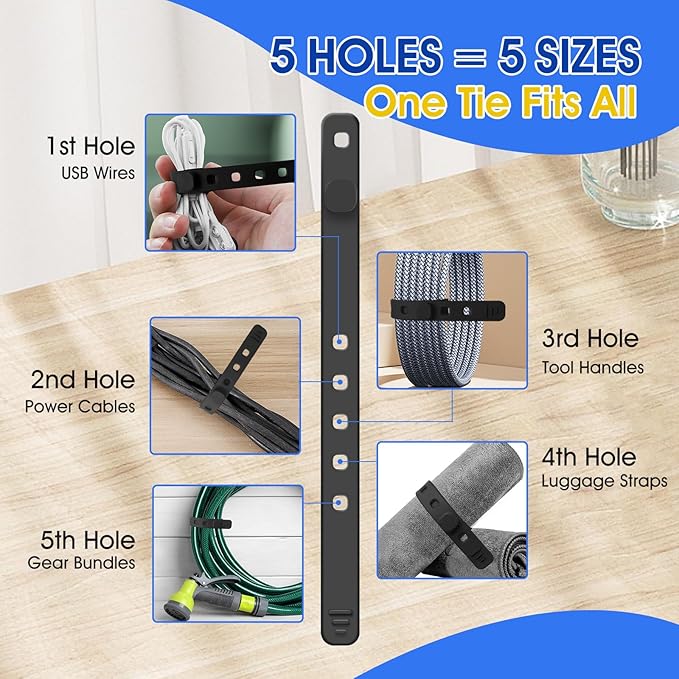 AROIC 60Pcs Silicone Cable Ties, 5-Colors Reusable Cord Organizer - Image 5
