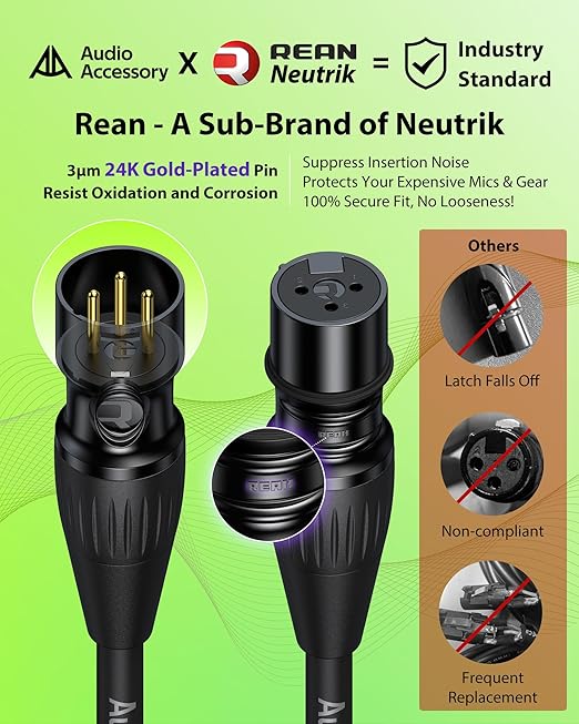 50ft XLR Cable 2 Pack, Professional Gold-Plated Rean Connectors from Neutrik - Image 2