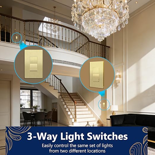 LIDER Brushed Gold Minimalist Design Decorator Switch, Frameless Paddle Wall - Image 6