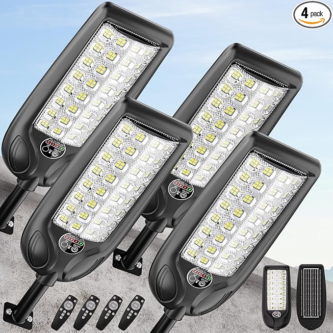 MMKT Solar Street Lights Outdoor, 3 Color Warm White LED Dusk to Dawn IP65 by MMKTLIGHTING