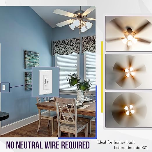 ENERLITES 3 Speed Ceiling Fan Control and LED Dimmer Light Switch, 2.5A Single - Image 4