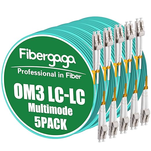 Fibergaga-5Pack 4M OM3 LC to LC Fiber Patch Cable, OD-2.0mm Fiber Optic Cable by Fibergaga