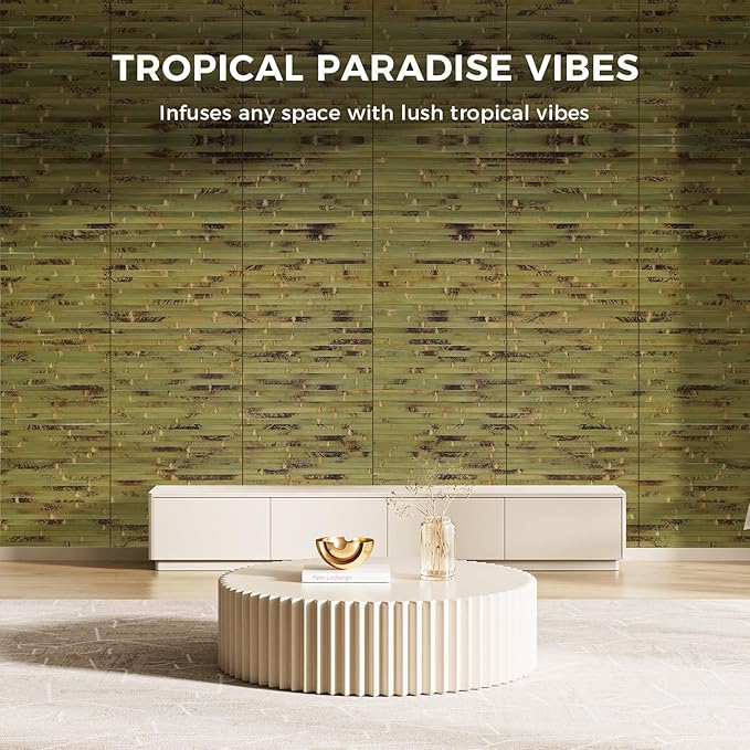 OUZUGIE 2 Pack 96x24 Inch Natural Bamboo Wall Panel – Green Burned Pole Wrap - Image 3