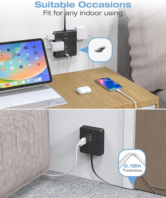 AOFO 15FT Surge Protector Power Strip, 12 AC Outlets - Image 4