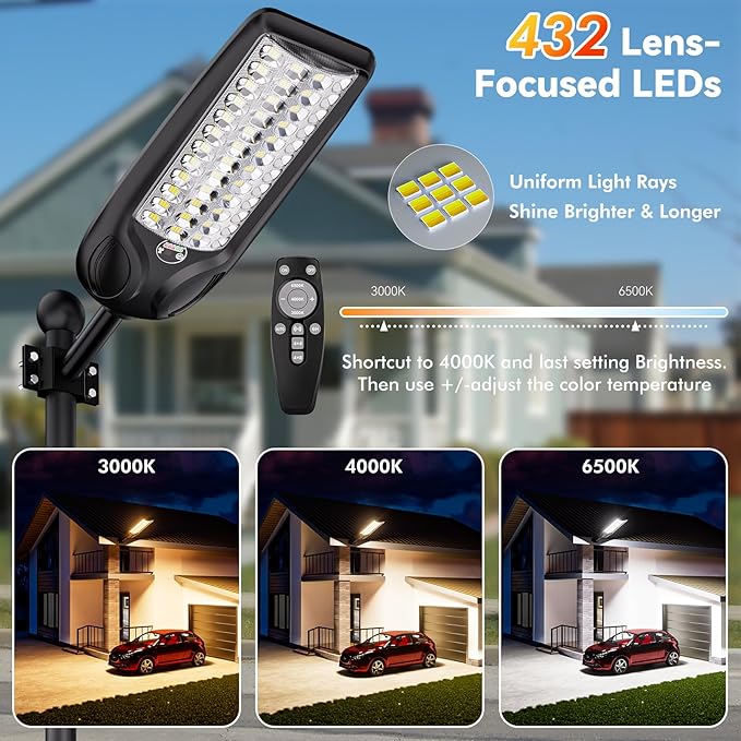 MMKT Solar Lights Outdoor, 12000W 3 Color Solar Street Lights, Commercial Solar - Image 2