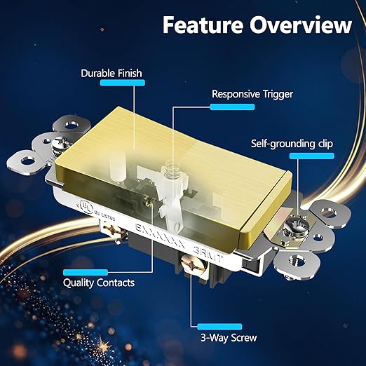 LIDER Brushed Gold Minimalist Design Decorator Switch, Frameless Paddle Wall - Image 3