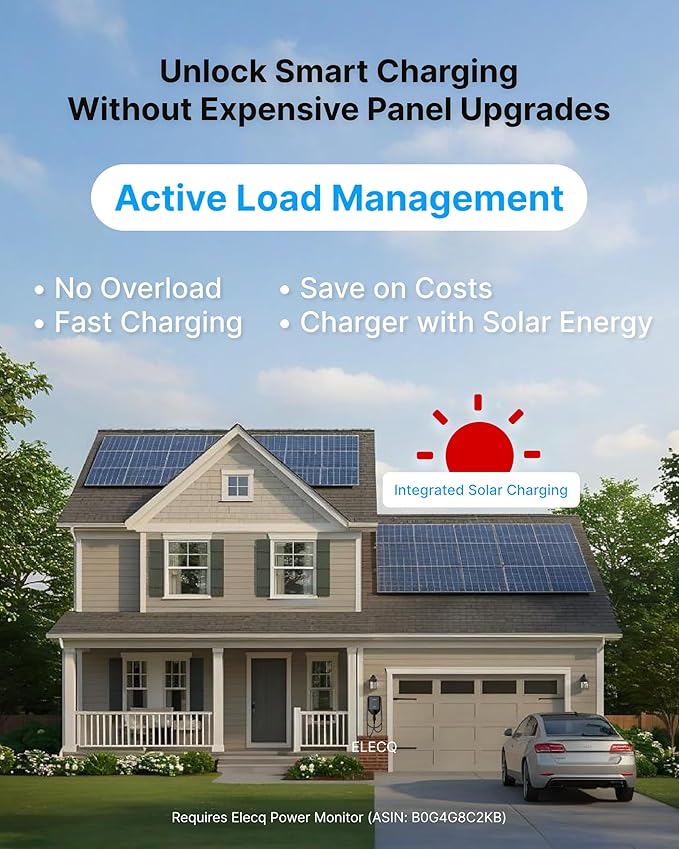 ELECQ Home EV Charger Level 2, Active Load Management, Solar Charging Modes - Image 2