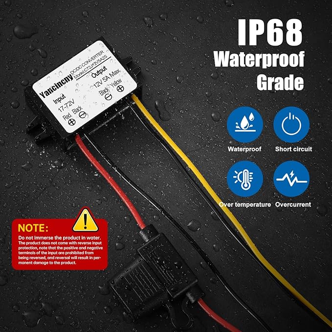 Yancincny DC 24V 36V 48V 60V 72V Step Down to 12V 5A 60W Converter Regulator - Image 4