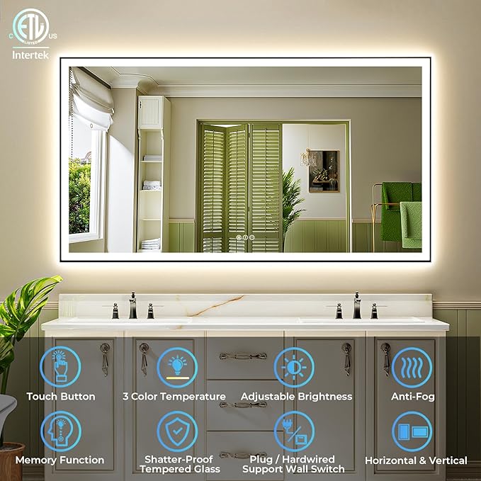 YEELAIT 60x38 Inch LED Bathroom Mirror - Image 2