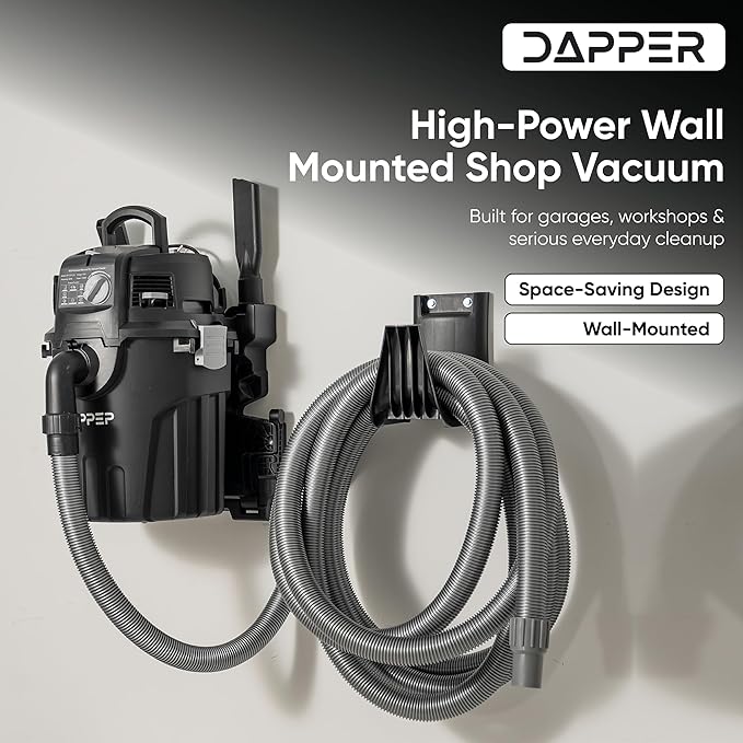 Dapper Supply 6 Gallon Wall Mount Wet/Dry Vacuum, 5.5 Peak HP, 30 Ft Hose - Image 2