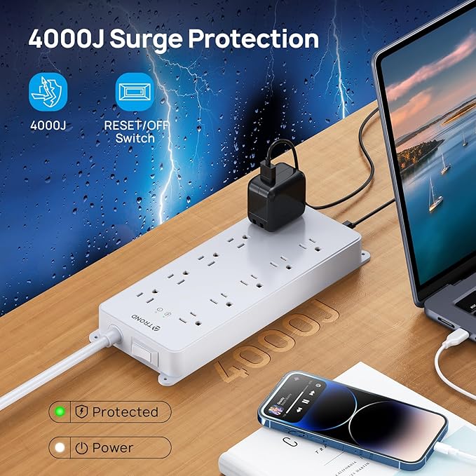 TROND Power Strip Surge Protector, ETL Listed, 10 Widely Spaced Outlets - Image 4