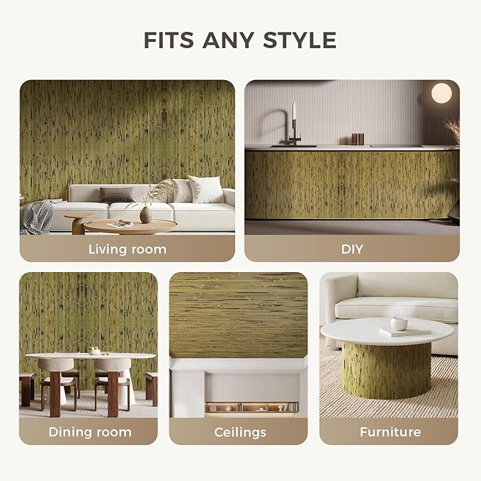 OUZUGIE 2 Pack 96x48 Inch Natural Bamboo Wall Panel – Green Burned Pole Wrap - Image 4