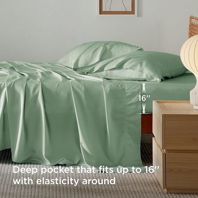 Bedsure California King Sheet Sets, Cooling Sheets, Rayon Derived from Bamboo - Image 4