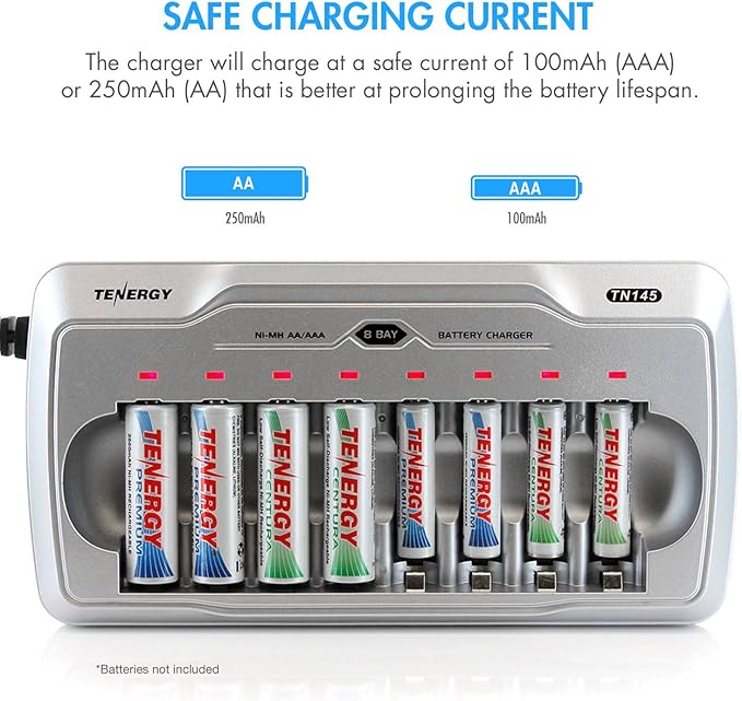 Tenergy TN145 8 Bay Charger and 8 Pack Rechargeable AA Batteries, Independent - Image 7