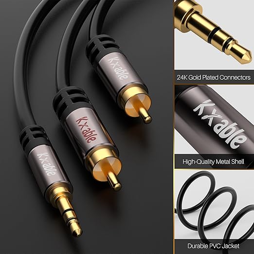 3.5mm to RCA Cable 50FT, 2 Male RCA to Aux Stereo Audio Adapter, Hi-Fi Sound - Image 2