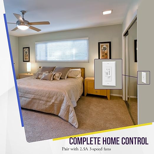 ENERLITES 3 Speed Ceiling Fan Control and Dimmer Light Switch, 2.5A Single Pole - Image 6