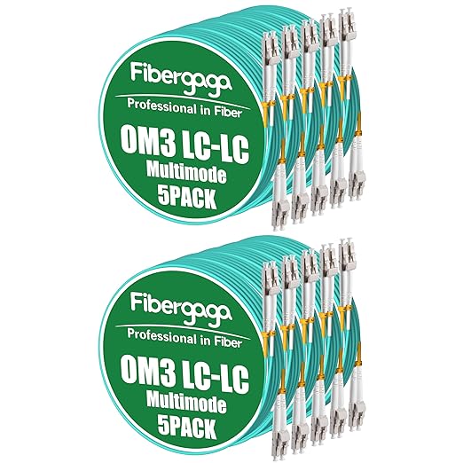 Fibergaga 10Pack-0.5M OM3 LC to LC Fiber Patch Cable, OD-2.0mm Fiber Optic by Fibergaga