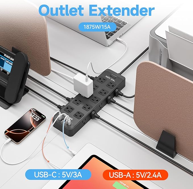 Solidock Power Strip Surge Protector Flat Plug - Image 4