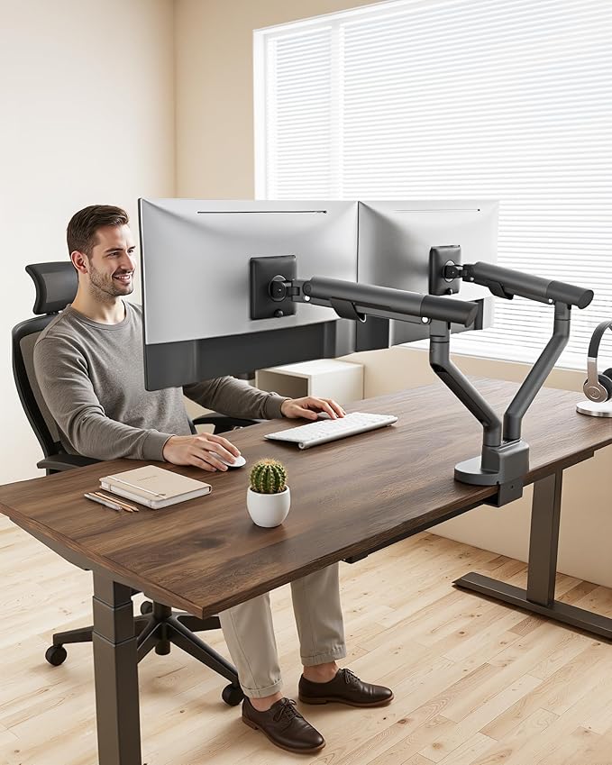 monTEK Dual Monitor Stand for 2 Screens 17 to 35 Inch, Heavy Duty Monitor Mount - Image 6