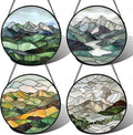AMDERVEN Stained Glass Window Hanging 4 Pcs Set Mountain River Landscape 9.8" by amderven