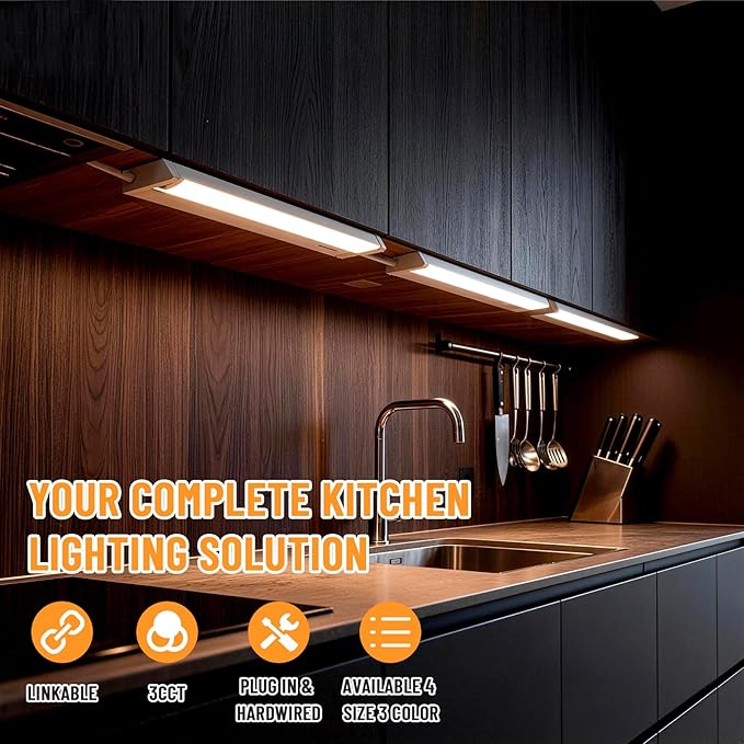 Snyloe 12" LED Under Cabinet Lighting, 8W 600LM, 3 Color Temperatures, - Image 5