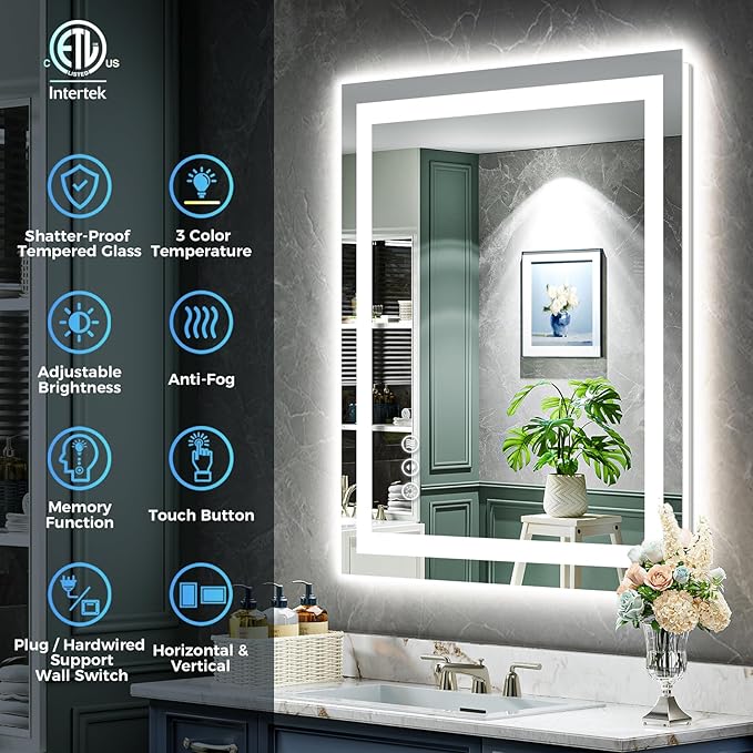 YEELAIT 28x32 Inch LED Bathroom Mirror - Image 2