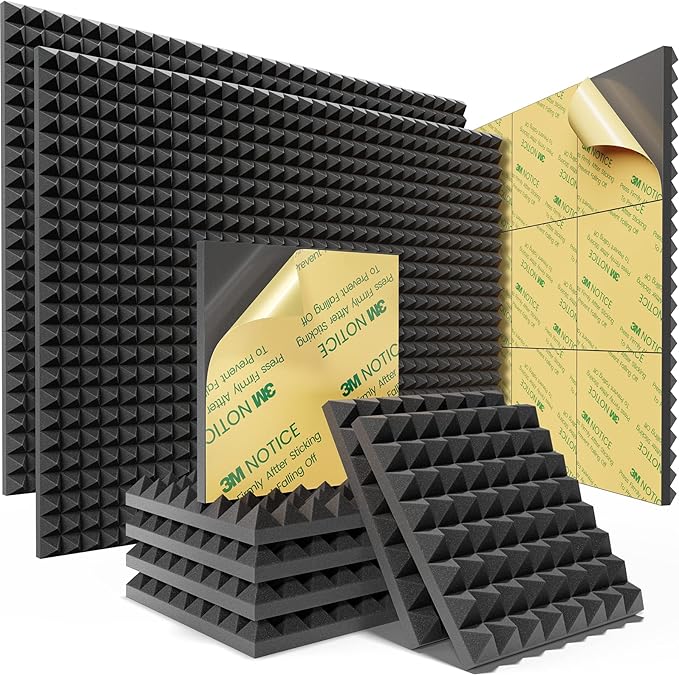 Sonicism Acoustic Panels Self-Adhesive Pyramid 48 Pack, 35kg/m³ High Density by Sonicism
