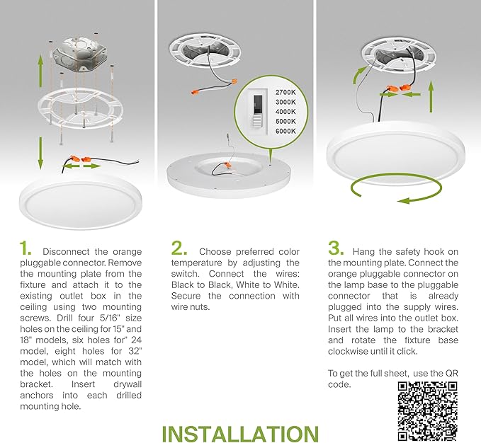 ASD LED 18" Round Flush Mount Ceiling Light Fixture, Low Profile Surface - Image 8