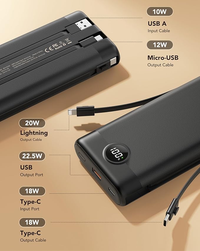 Power Bank 30000mAh, VEEKTOMX 22.5W Fast Charging Portable Charger built in - Image 2