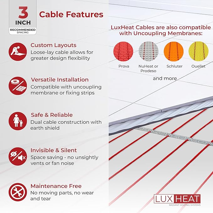 LuxHeat 60sqft Floor Heating Cable Kit - 240v Tile Floor Heating Kit - Heated - Image 4