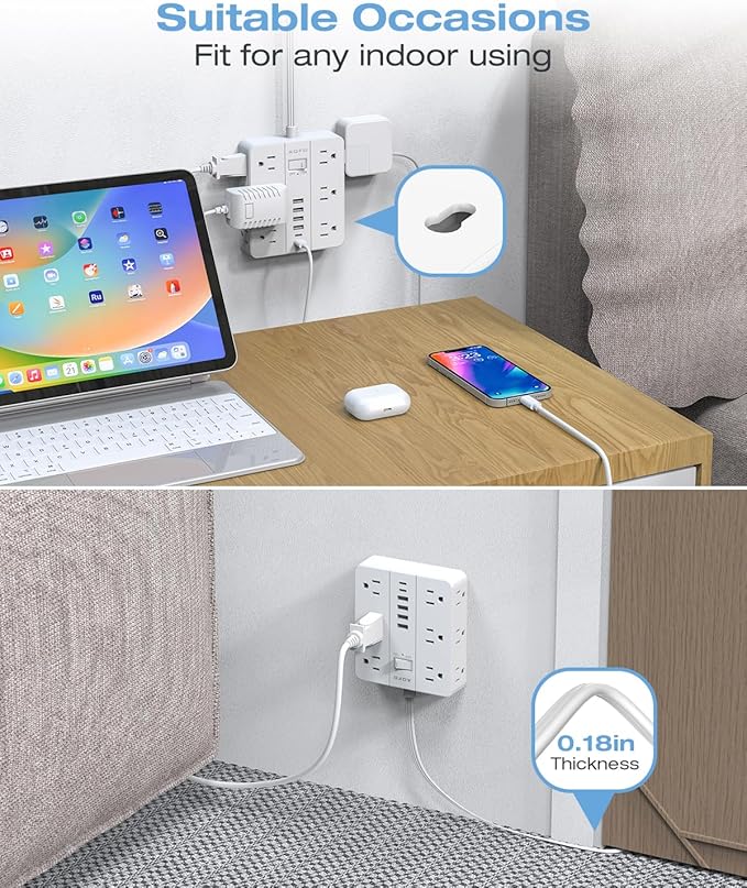 AOFO 10FT Surge Protector Power Strip, 12 AC Outlets - Image 4