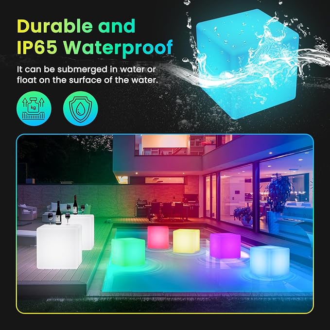 LOFTEK 7-inch LED Cube Night Lights: Rechargeable RGB 16 Colors Changing Light - Image 9