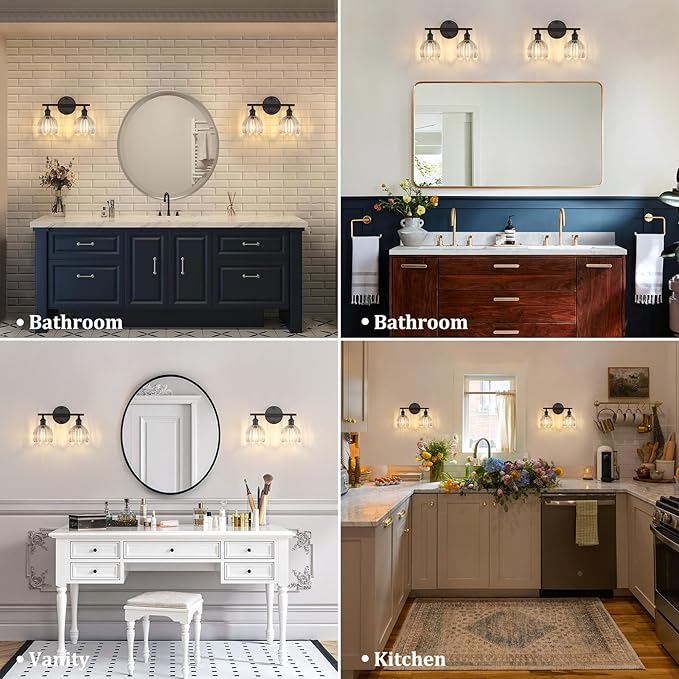 Shenmoyl Bathroom Light Fixtures, 2-Light Black Vanity Wall Light Over Mirror - Image 3