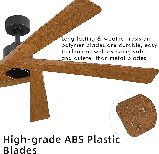 WINGBO 54" ABS DC Ceiling Fan No Light, 5 Blade Wood Grain ABS Ceiling Fan - Image 6
