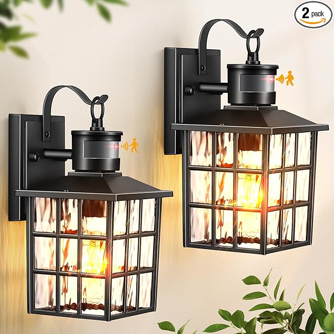 VIANIS Outdoor Wall Lights for House, 2 Pack Black Motion Sensor Porch Lanterns by VIANISLIGHTING