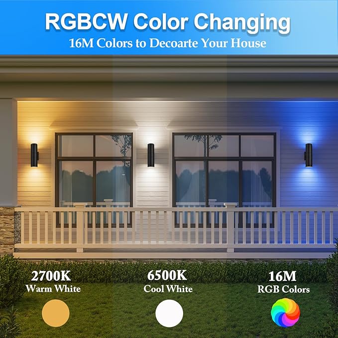 wowlite RGB Up and Down Lights Outdoor Wall Sconce 4 Pack, Smart Color Changing - Image 3