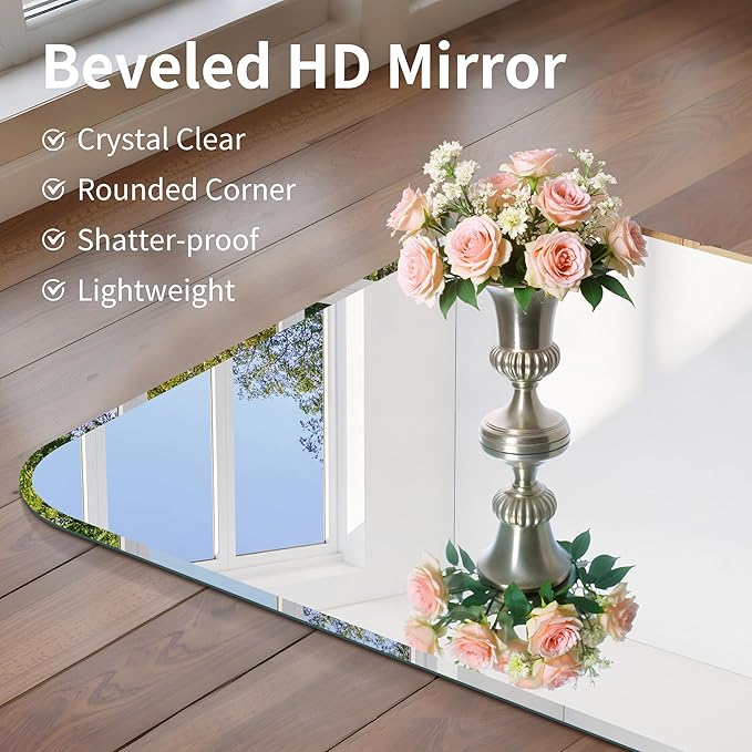 CILIBER Beveled Frameless Mirror, 18x18 Square Bathroom Mirror Rounded Corner - Image 4