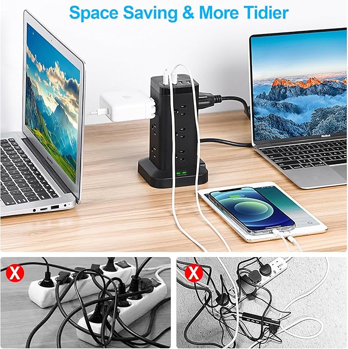 BEVA Power Strip Tower with USB Ports, 6.5 FT Surge Protector Power Tower - Image 2