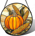DASTOLL Stained Glass Window Hanging Autumn Harvest Pumpkin Corn Large 11.8" by DASTOLL