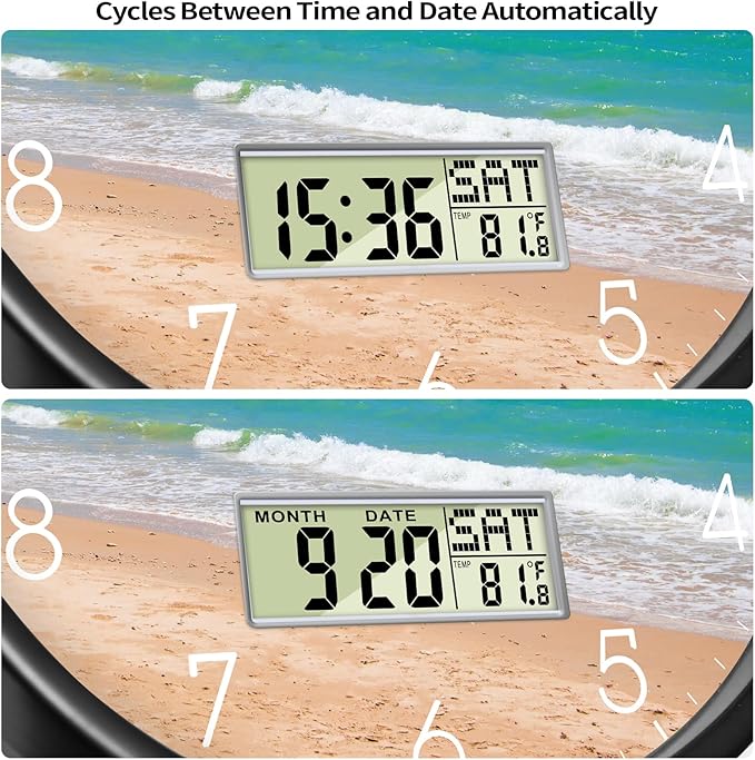 Modern Wall Clocks with Calendar and Date Ocean Wave Sea Beach Digital Clock - Image 3