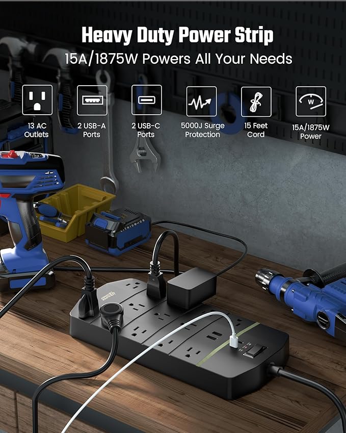 Power Strip, SUPERDANNY 5000 Joules Surge Protector - Image 2