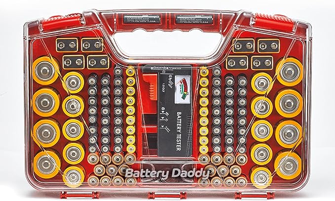 Ontel Battery Organizer with Tester | Stores 180 Batteries | Clear Locking Lid - Image 8