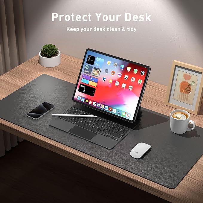 Leather Desk Pad Protector, Mouse Pad, Office Desk Mat, Non-Slip PU Leather - Image 3