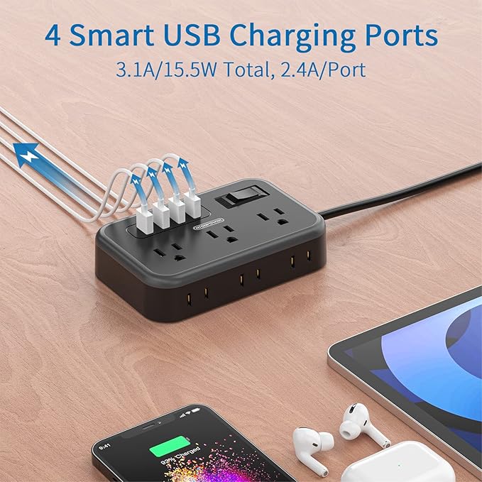 Flat Plug Extension Cord 10 Ft, NTONPOWER 6 Widely Spaced Outlet Power Strip - Image 5