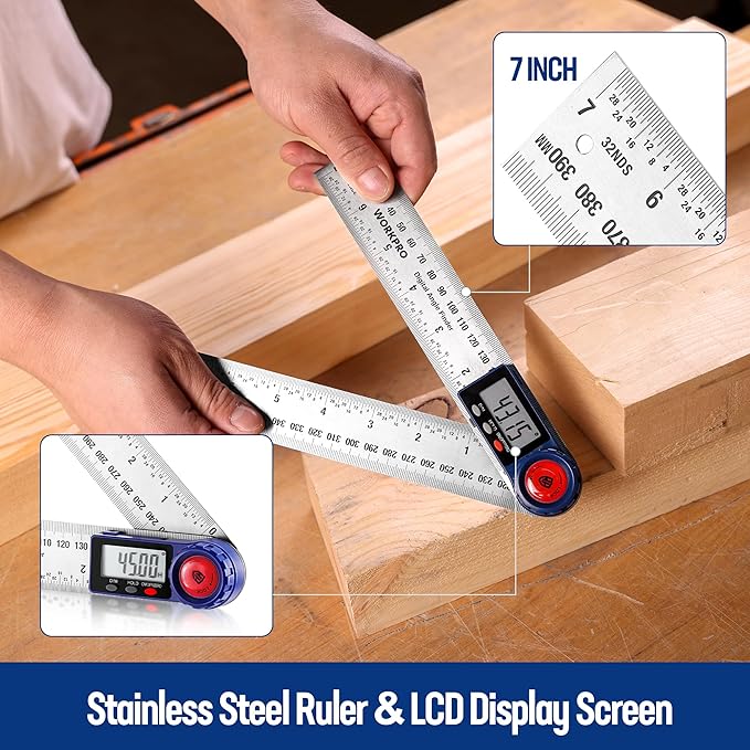 WORKPRO Digital Angle Finder, 7-Inch / 200 mm Stainless Steel Angle Finder Tool - Image 3