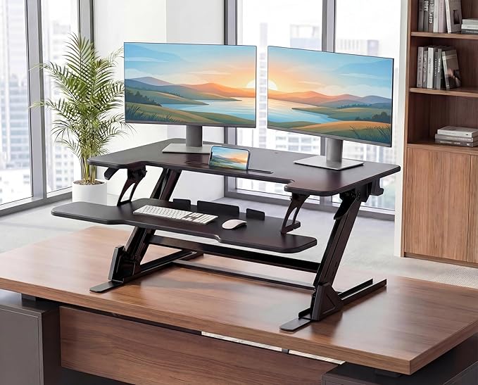 HUANUO 36" Z Shaped Stable Standing Desk Converter, Height Adjustable Sit Stand - Image 2