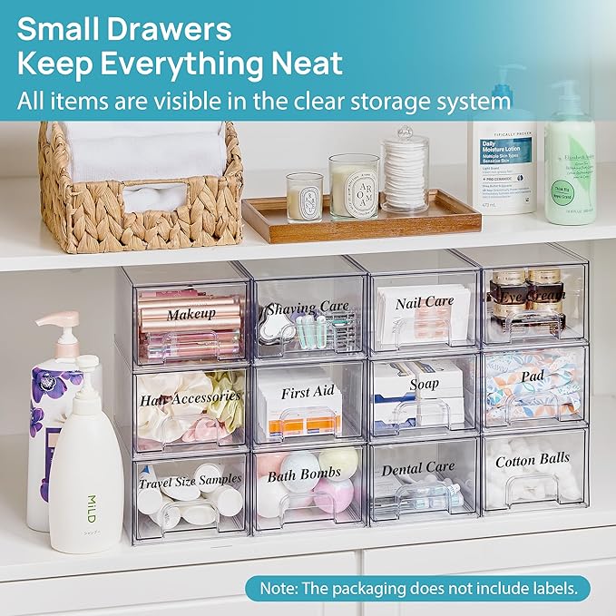 Vtopmart 6 Pack Small Clear Stackable Storage Drawers, Acrylic Bathroom Makeup - Image 3