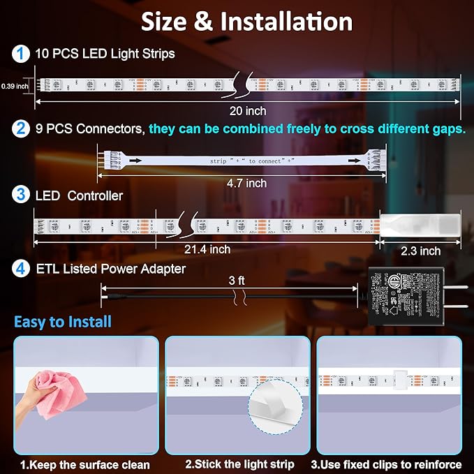 LAFULIT 10 PCS RGB Under Cabinet Lights Kit, App and Remote Control Led Strip - Image 6
