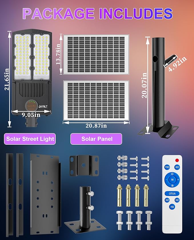 JAYNLT Y-9000W Solar Street Lights Outdoor, 6500K 700000LM High Power Parking - Image 8